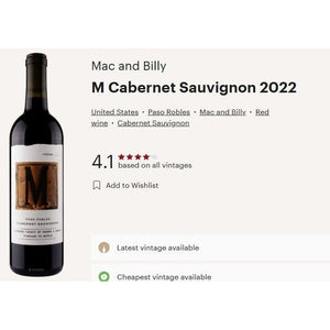 Image of Mac and Billy M Paso Cabernet Sauvignon from Mac and Billy