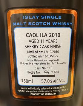 Signatory Caol Ila - 11 Year 2010 Single Malt Scotch Cask Strength 57% abv0 (750ml) (750ml)
